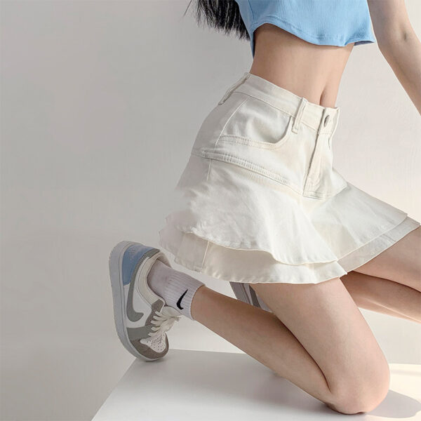 Women's White High Waist Denim Skirt - Image 2