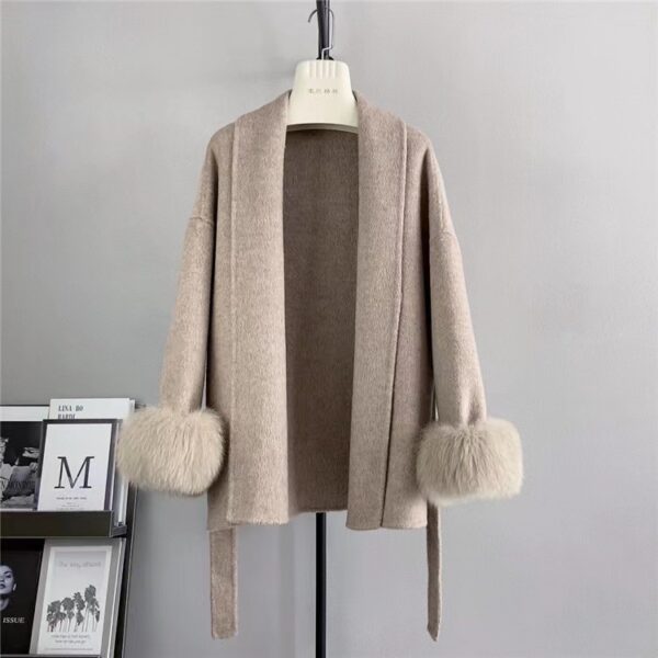 Cuff Detachable Fox Fur Elegant Double-sided Cashmere Coat - Image 8