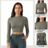 Fitness Running Sports Casual Thread Round Neck Long Sleeve Yoga Wear Top - Image 4