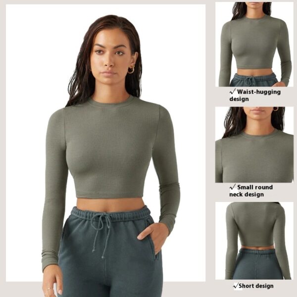 Fitness Running Sports Casual Thread Round Neck Long Sleeve Yoga Wear Top - Image 4