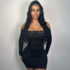 Women's Lace Stitching Pure Color Tight Sheath Dress - Image 3