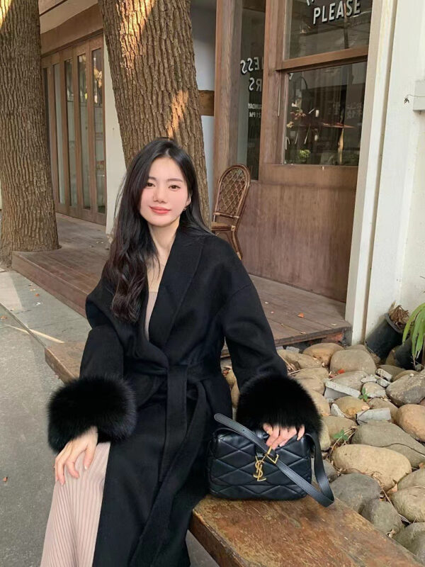 Cuff Detachable Fox Fur Elegant Double-sided Cashmere Coat - Image 10