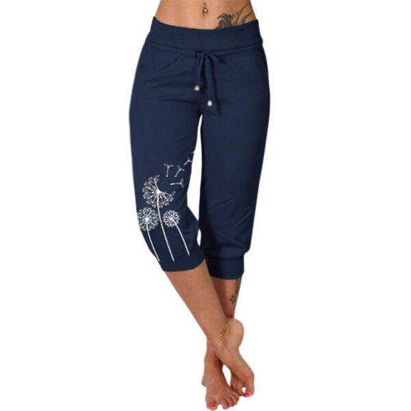 Casual Fashion Printing Loose High Waist Lace-up Cropped Pants - Image 4