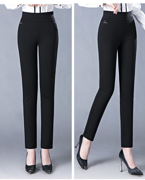 Elastic High Waist Spring Leisure Elastic StripeStraight-leg Pants - Image 8