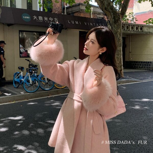 Cuff Detachable Fox Fur Elegant Double-sided Cashmere Coat - Image 4