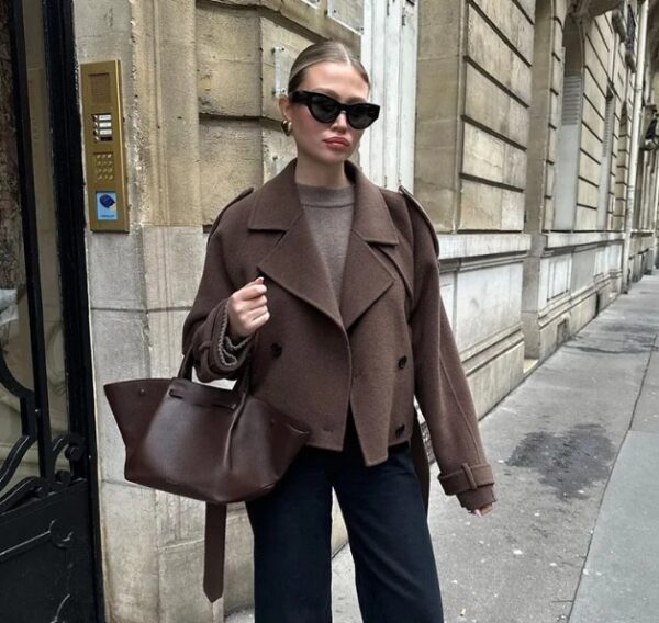 Loose Double Buckle Lapel Long Overcoat Outerwear - Image 8