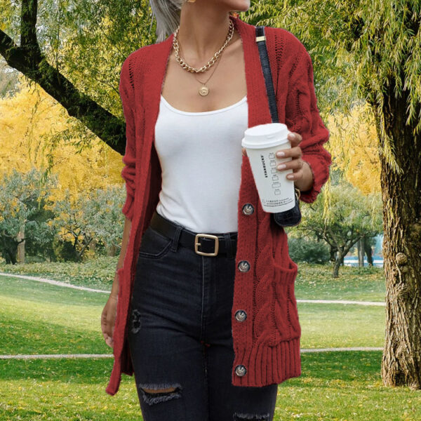 Women's Solid Color Pocket Button Twisted Sweater - Image 8