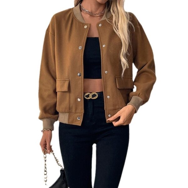 Women's Pocket Single-breasted Half-turtleneck Jacket - Image 5