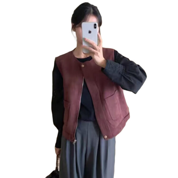 Vintage Deerskin Velvet Short Outer Wear Vest - Image 5