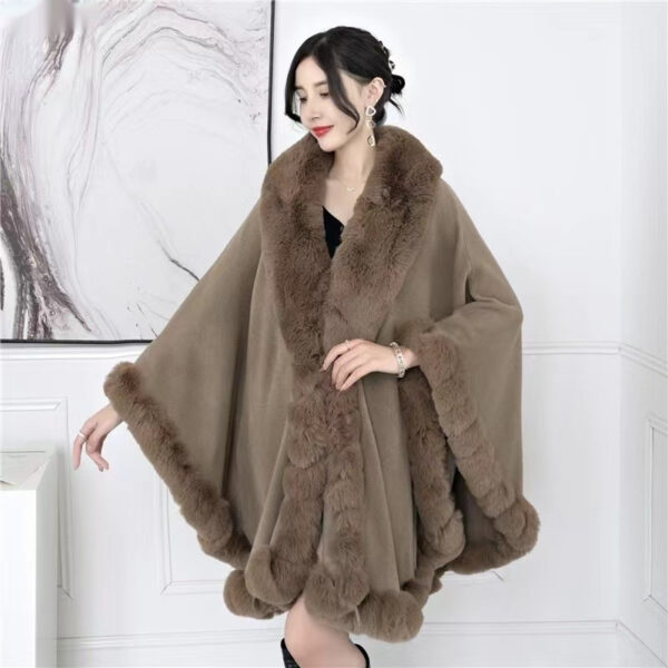 Artificial Rex Rabbit Wool Cape Shawl Women's Oversized Knit Woolen Cardigan Baggy Coat - Image 7