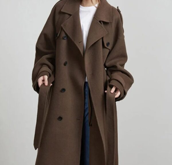 Loose Double Buckle Lapel Long Overcoat Outerwear - Image 7
