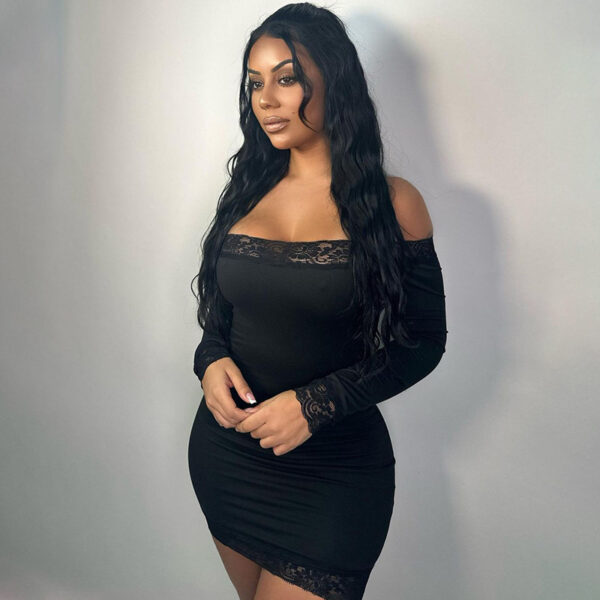 Women's Lace Stitching Pure Color Tight Sheath Dress - Image 4