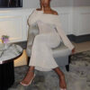New One-shoulder Knitted Long-sleeved Dress Sexy Beach Holiday Long Dresses Womens Clothing - Image 2