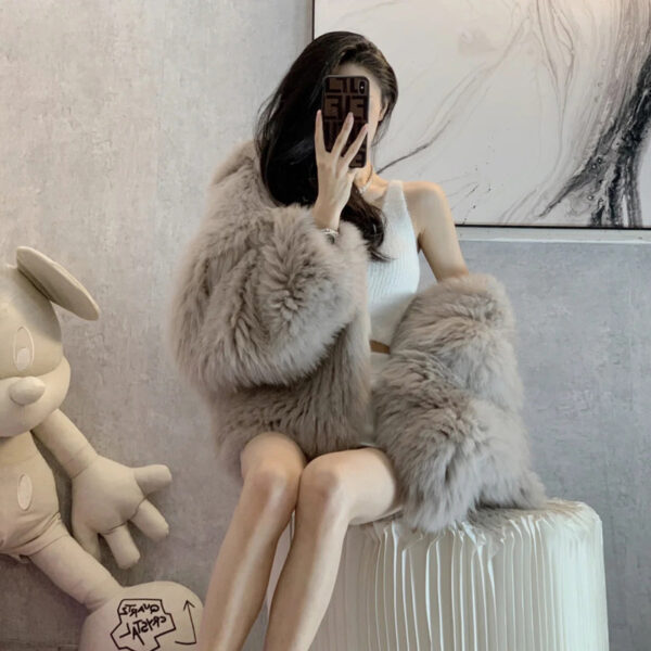 Online Influencer Fashion Hooded Artificial Fox Fur Padded Coat Young - Image 2