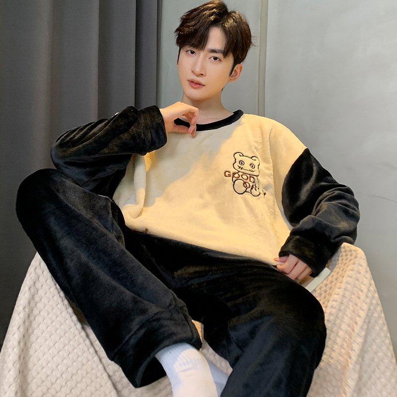 Pajamas Coral Fleece Fleece Lined Padded Warm Keeping Flannel Home Wear Winter Suit Pajamas Coral Fleece Fleece Lined Padded Warm Keeping Flannel Home Wear Winter Suit