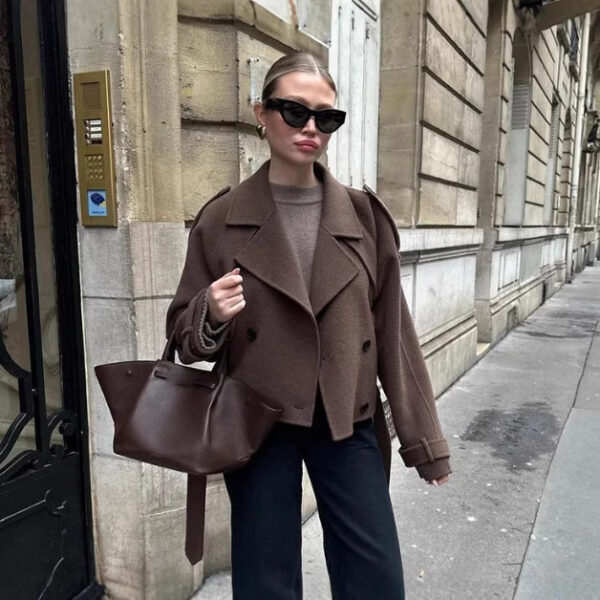 Loose Double Buckle Lapel Long Overcoat Outerwear - Image 4
