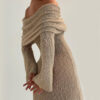New One-shoulder Knitted Long-sleeved Dress Sexy Beach Holiday Long Dresses Womens Clothing - Image 9