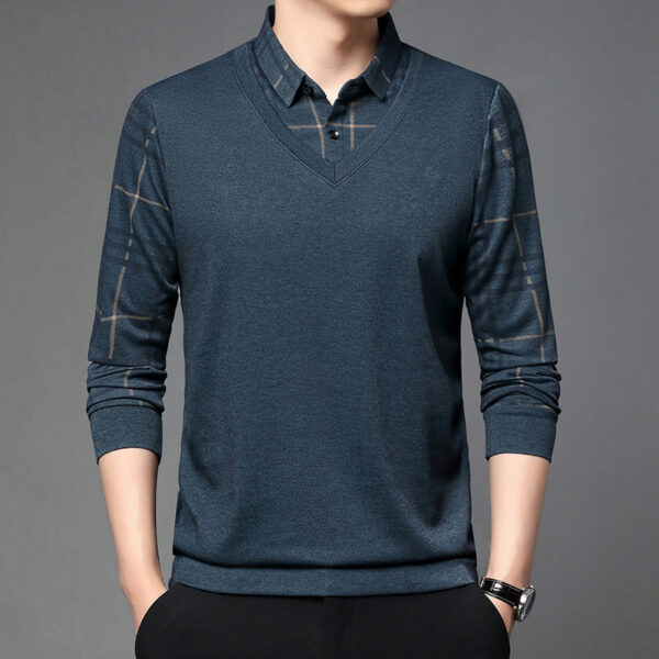 Fake Two-piece Lapel Long-sleeved Men's T-shirt - Image 2