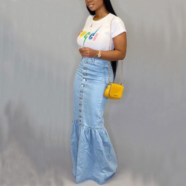 Women's Slim-fit Peplum Patchwork Denim Skirt - Image 5
