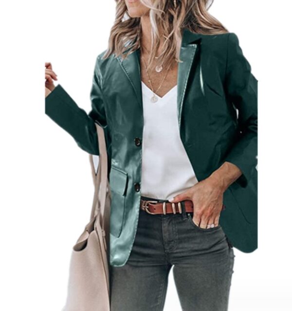 Lapel Single Breasted Solid Color PU Leather Women's Coat - Image 4