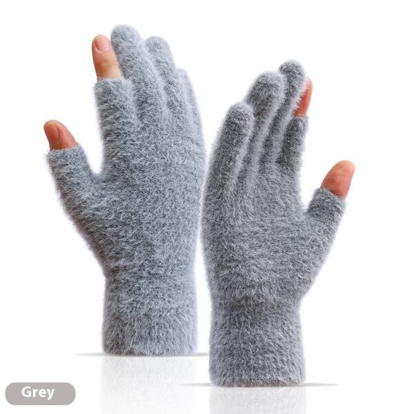 Autumn And Winter Fashionable Warm Exposed Two Finger Gloves - Image 4