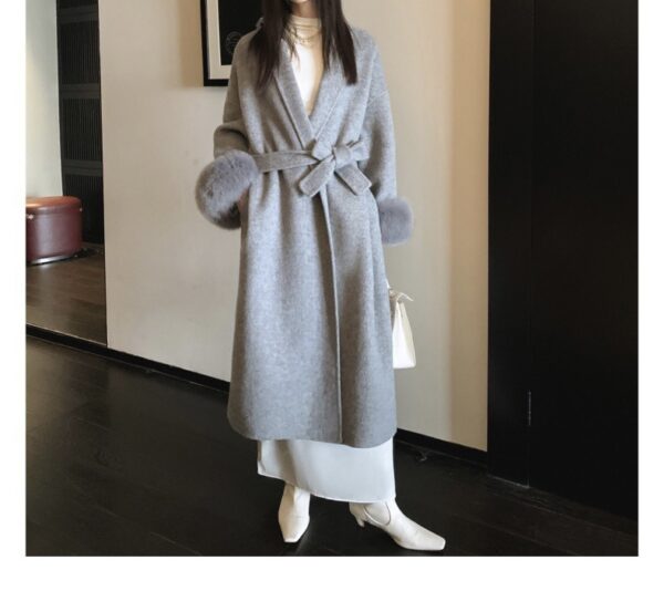 Cuff Detachable Fox Fur Elegant Double-sided Cashmere Coat - Image 9