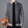 Men's Stand Collar Stitching Velvet Padded Sweater Knitwear Coat - Image 2