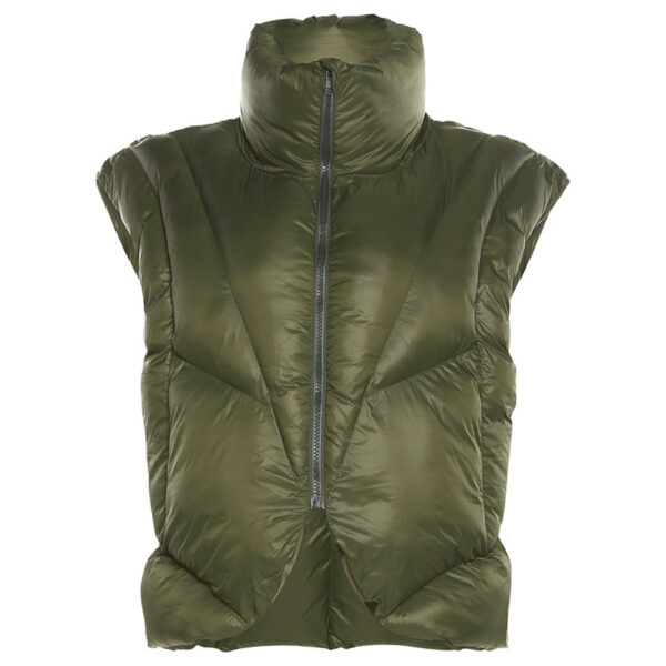 Fashion Stand Collar Solid Color Thickened Short Vest Cotton Coat - Image 4