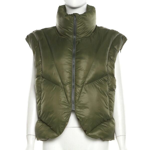 Fashion Stand Collar Solid Color Thickened Short Vest Cotton Coat - Image 8