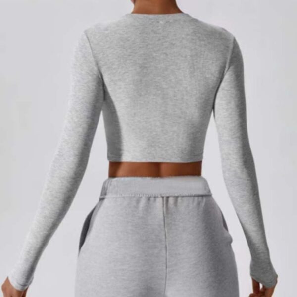 Fitness Running Sports Casual Thread Round Neck Long Sleeve Yoga Wear Top - Image 9
