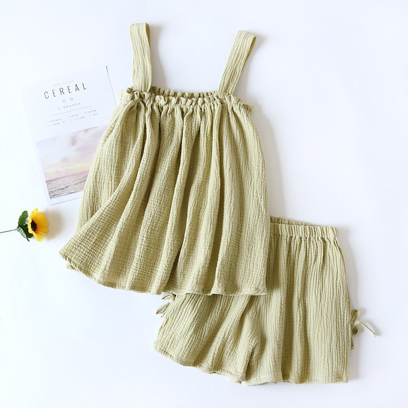 Cotton Crepe Suspender Shorts Vest Set Cotton Crepe Suspender Shorts Vest Set - Image 8