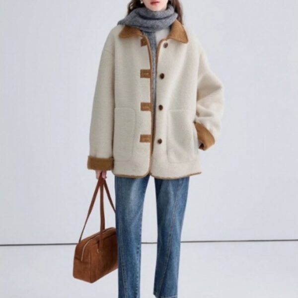 New Corduroy Color Contrast Patchwork Coat
