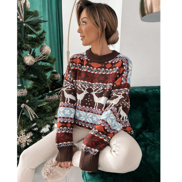 Women's Fashion Round Neck Loose Christmas Theme Jacquard Long Sleeve Sweater - Image 6