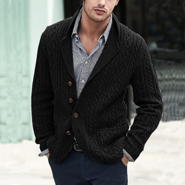 Men's Casual Long Sleeve Lapel Pocket Sweater - Image 6