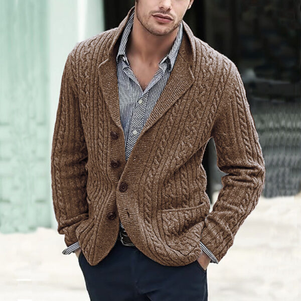Men's Casual Long Sleeve Lapel Pocket Sweater - Image 5