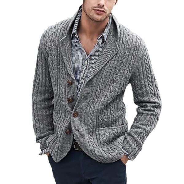 Men's Casual Long Sleeve Lapel Pocket Sweater - Image 4