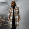 Fashion Plaid Single Row Button Coarse Wool Coat For Women - Image 4