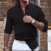 Cotton Linen Long Sleeve Shirt Solid Color Polo Collar Casual Style Shirt - Image 7