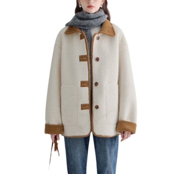 New Corduroy Color Contrast Patchwork Coat - Image 6