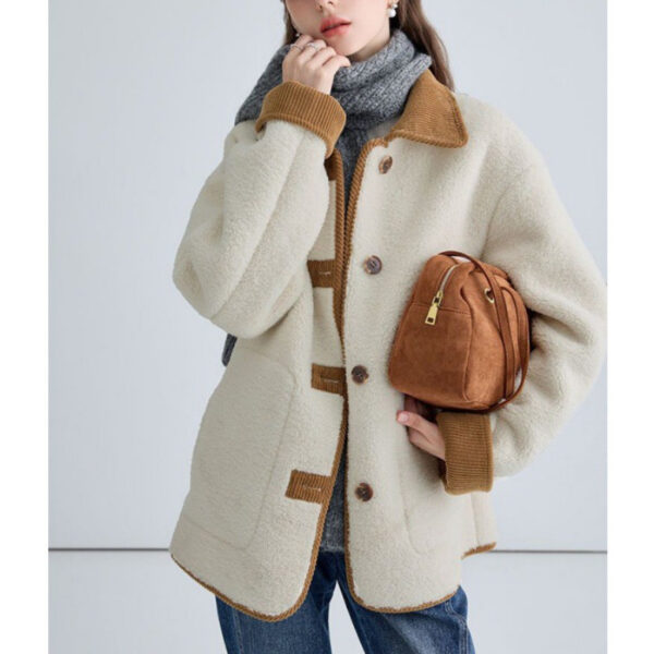 New Corduroy Color Contrast Patchwork Coat - Image 2