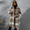Fashion Plaid Single Row Button Coarse Wool Coat For Women - Image 7