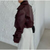 Solid Color Leather Coat Short Loose Design Women's - Image 4
