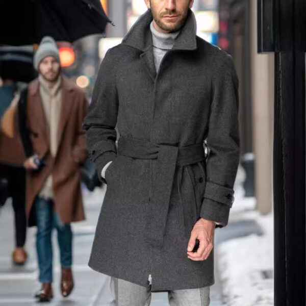 Men's Raglan Sleeves Woolen Coat Fashion Polo Collar Mid-length - Image 2