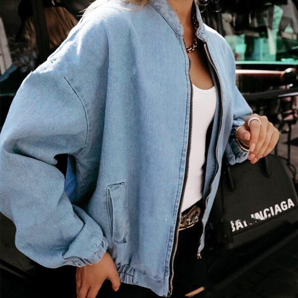 New Women's Clothing Blue Casual Slim Jacket Denim Coat - Image 2