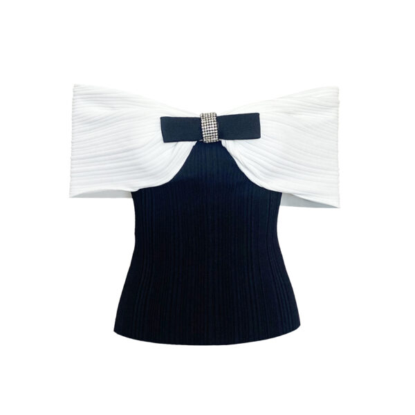 Bowknot Off-shoulder Knitted Top - Image 5