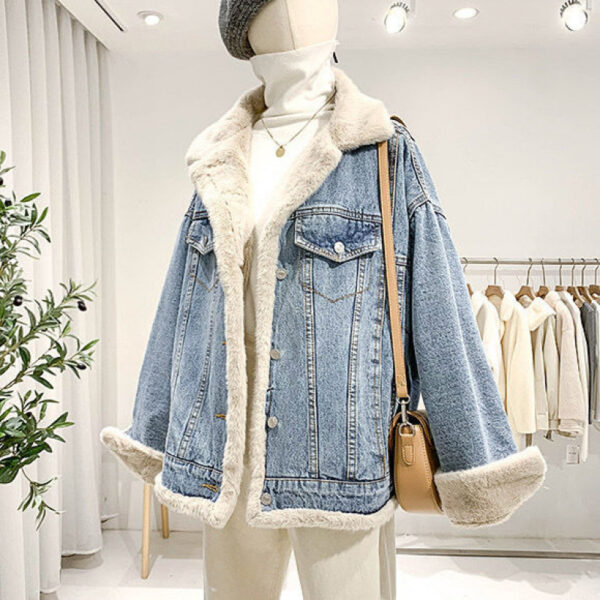 Denim Coat Women's Loose Lambswool Casual All-matching - Image 3