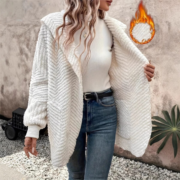 Casual Wave Pattern Double-sided Velvet Hooded Cardigan Coat - Image 2