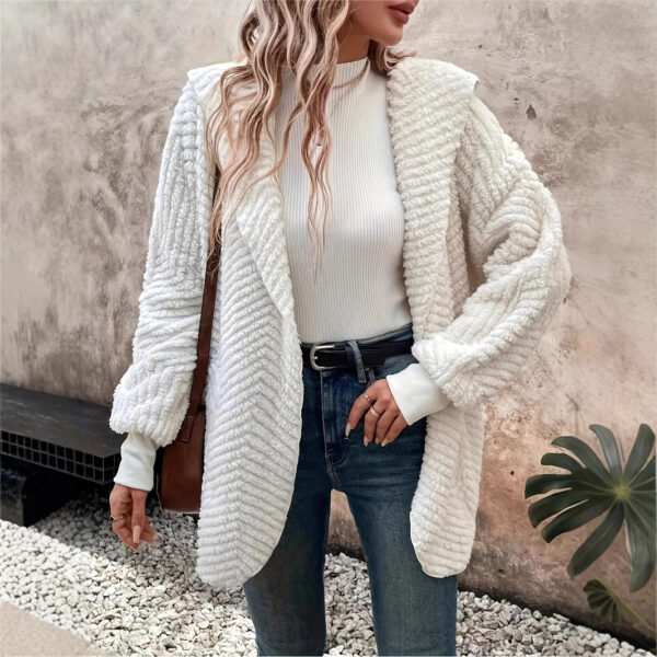 Casual Wave Pattern Double-sided Velvet Hooded Cardigan Coat - Image 5
