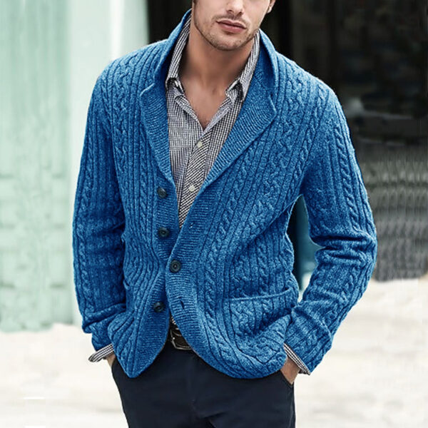 Men's Casual Long Sleeve Lapel Pocket Sweater - Image 2