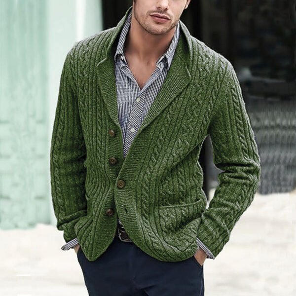 Men's Casual Long Sleeve Lapel Pocket Sweater - Image 3